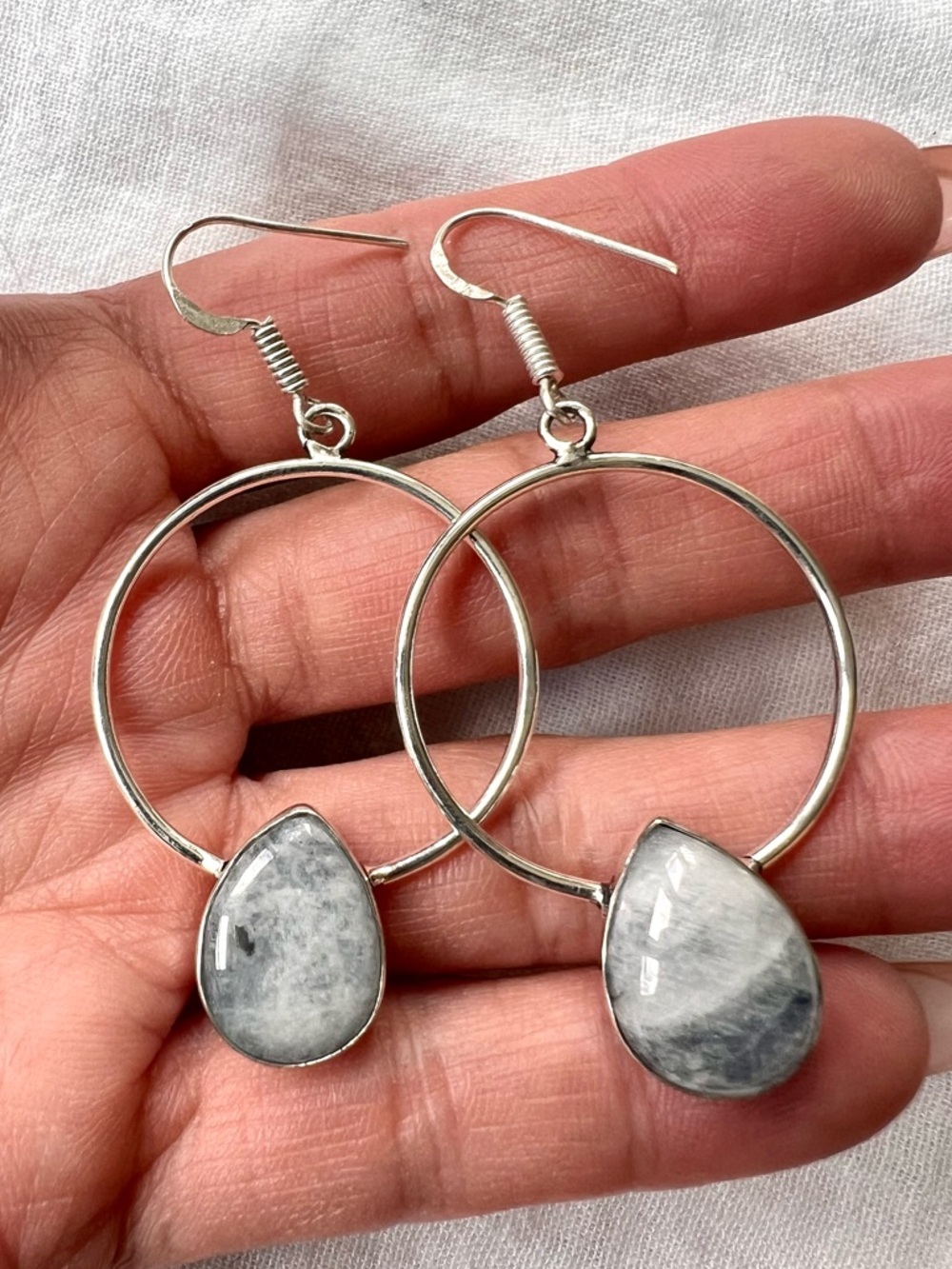 925 Modern Organic Rainbow Moonstone Orbit Earrings
